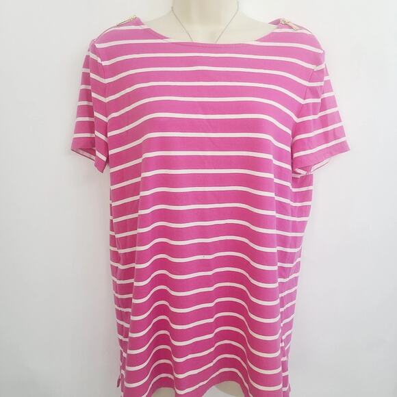 Michael Kors Pink And White Striped Blouse-L- 2000's Zipper Shoulders - Picture 4 of 9